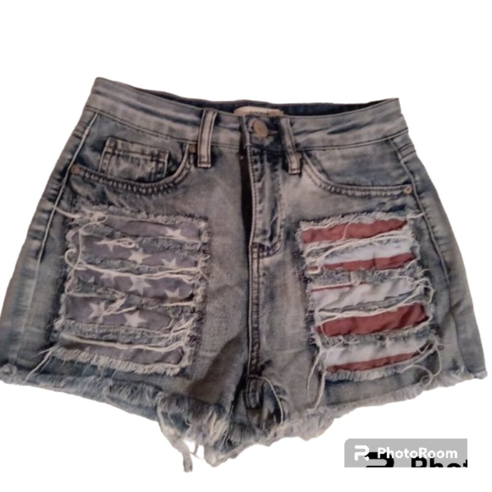 ymi jeans patriotic flag high rise shorts sz 1/25 waist 27"